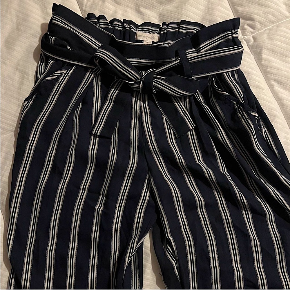 Navy & White Striped wide-leg pants